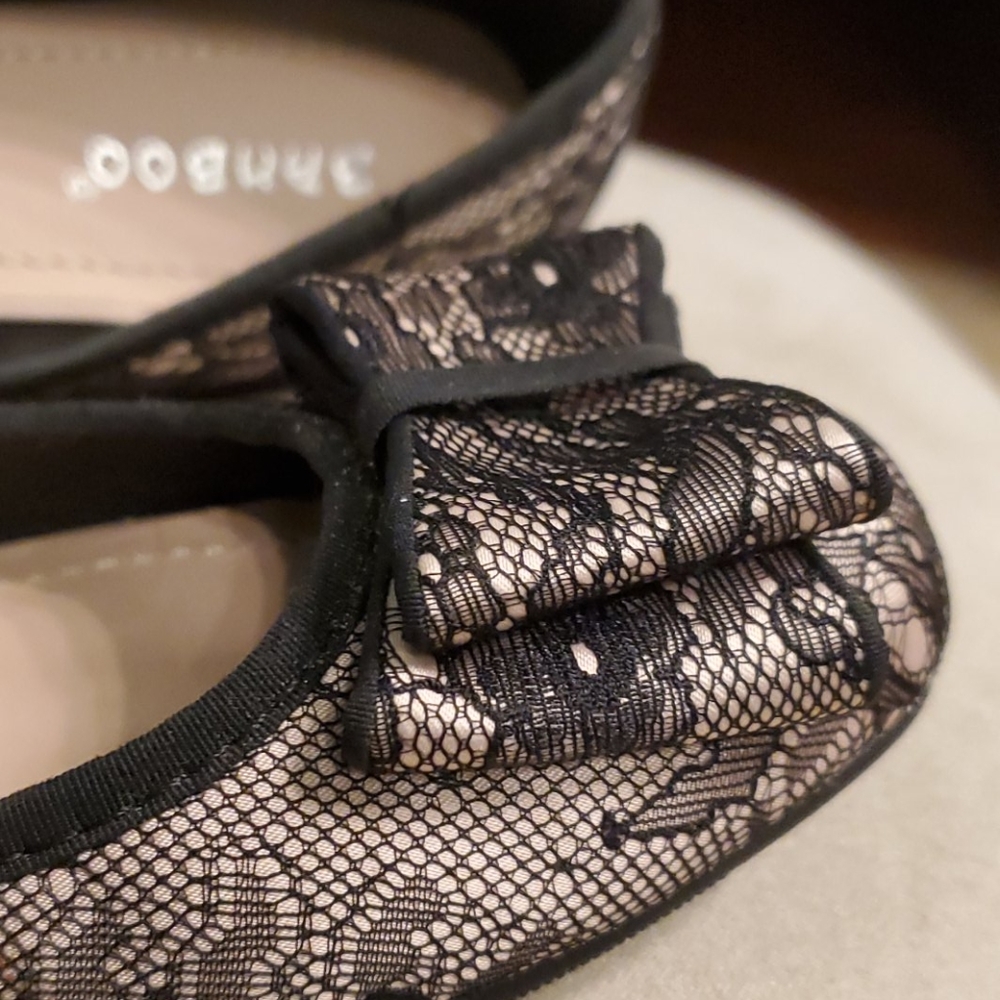 Ballet flats pink & black lace 6.5